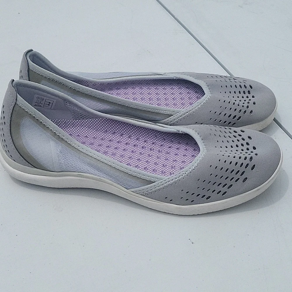Lands' End Gray Slip-On Ballet Flats with Lavender Insoles